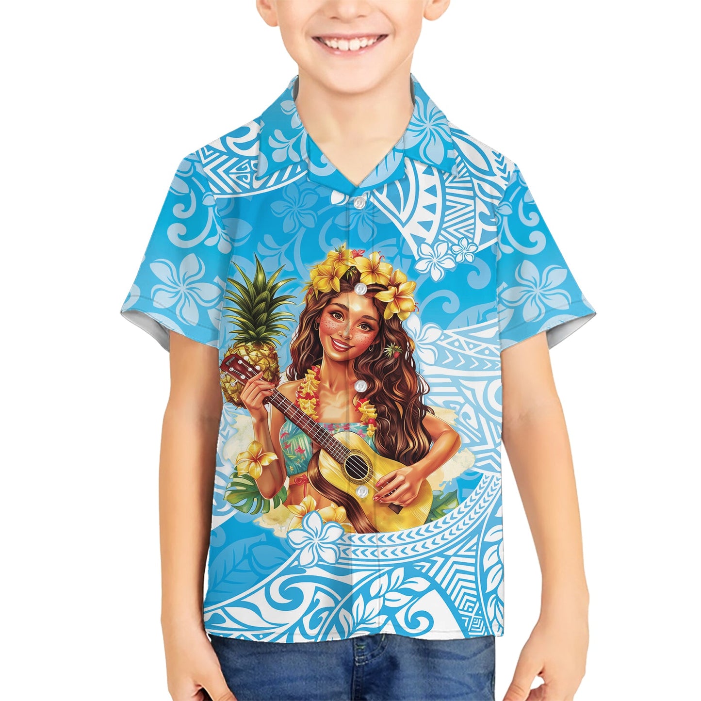 Aloha Hawaii Frauentag Hawaiihemd Hula-Mädchen mit Ukulele Tropischer Stil LT14