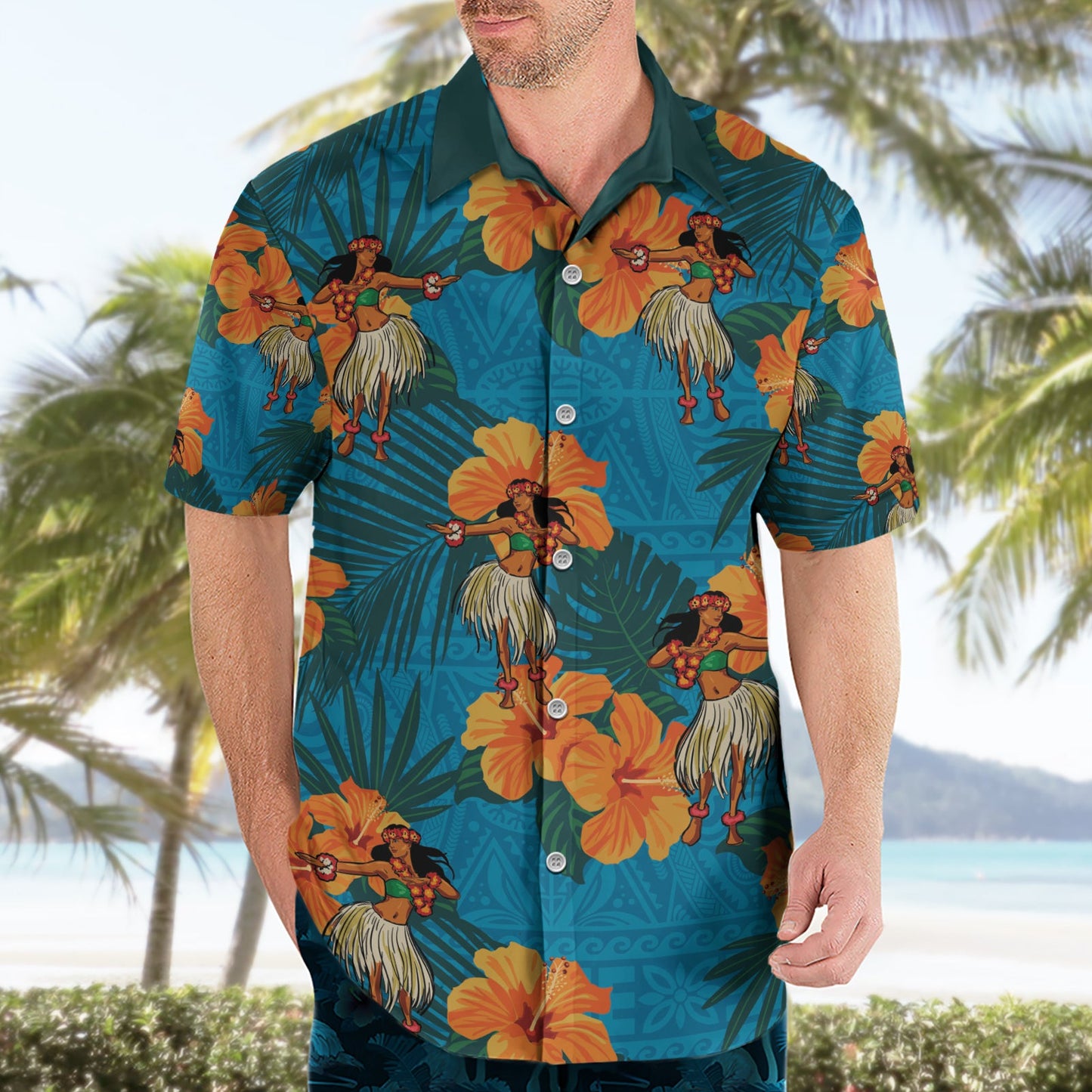 Hawaii Luau Party Hawaiihemd Tanzendes Mädchen Tropische Blumen LT14