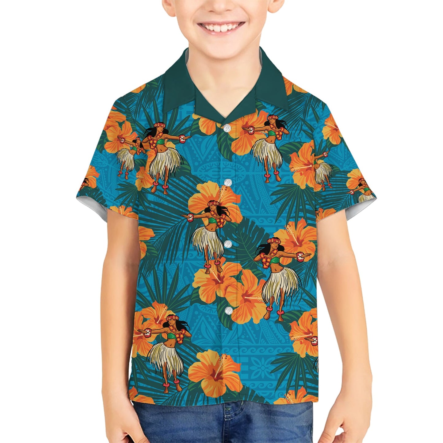 Hawaii Luau Party Hawaiihemd Tanzendes Mädchen Tropische Blumen LT14