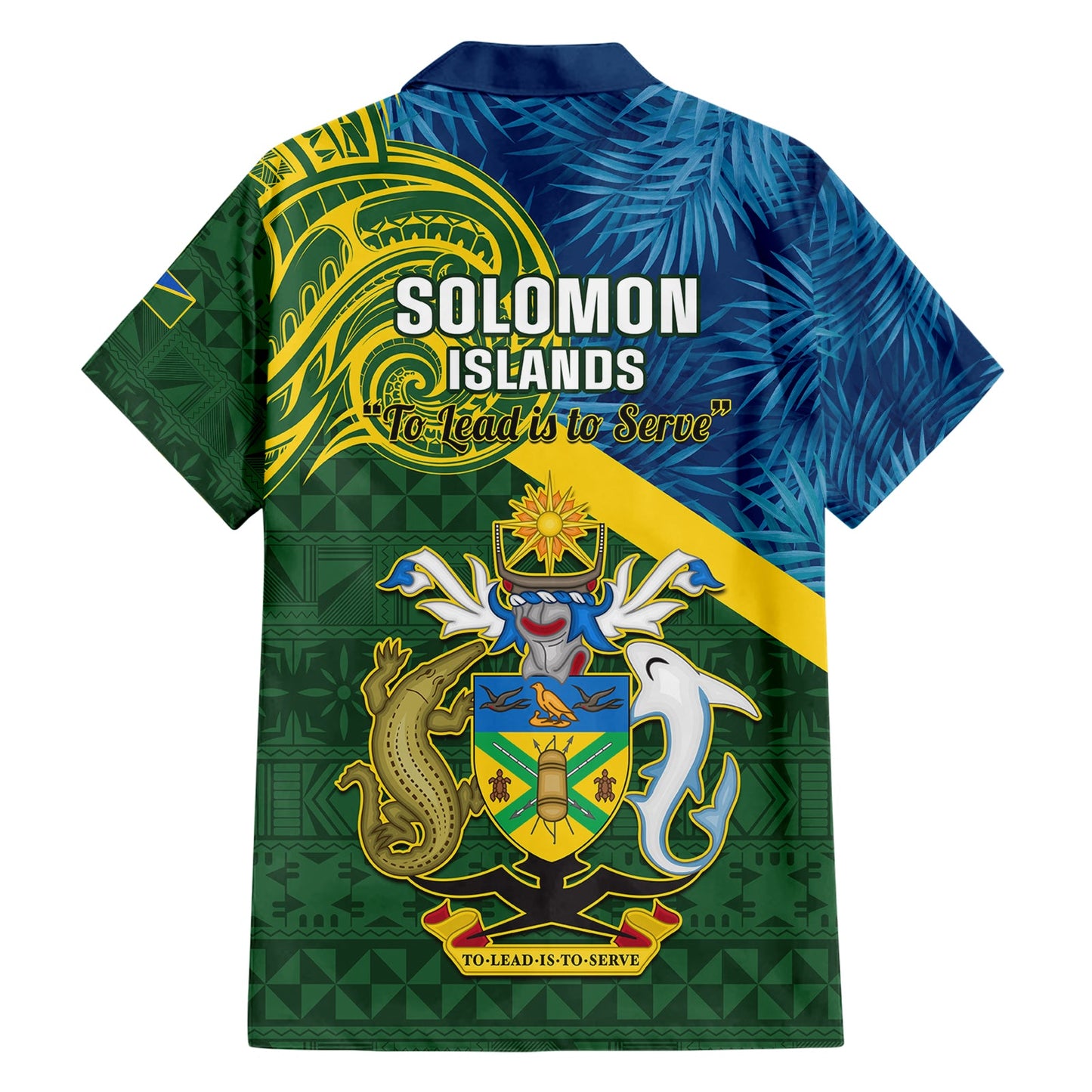 Salomon-Inseln Hawaiihemd Tropische Blätter mit melanesischem Muster LT14