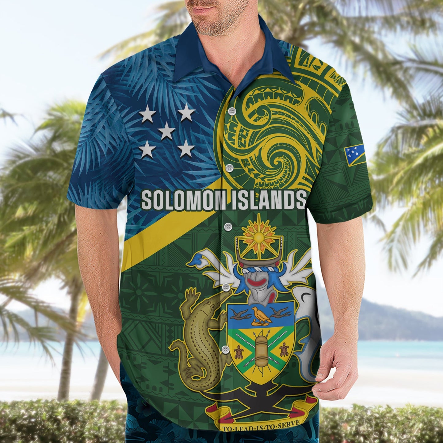 Salomon-Inseln Hawaiihemd Tropische Blätter mit melanesischem Muster LT14