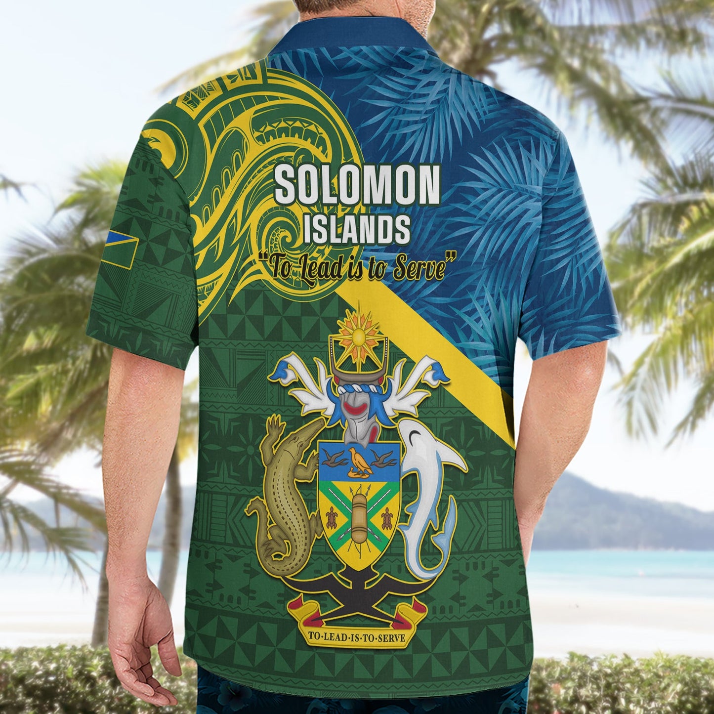 Salomon-Inseln Hawaiihemd Tropische Blätter mit melanesischem Muster LT14