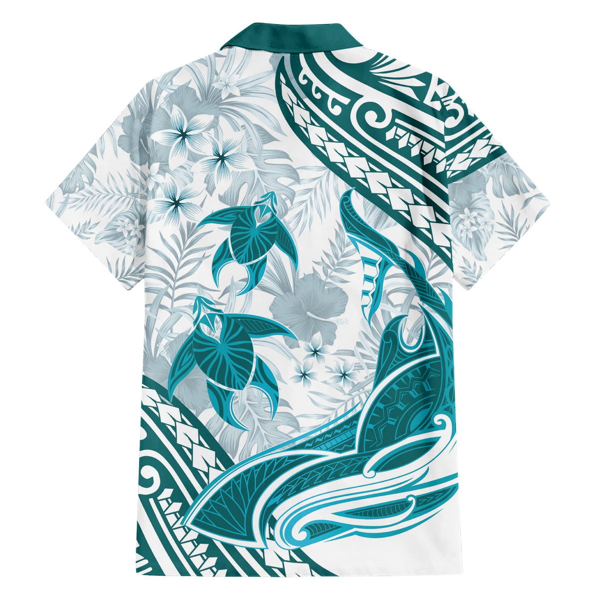 Cyan Polynesien Hawaiihemd Polynesische Schildkröte Hai Tattoo Tropischer Vintage LT14