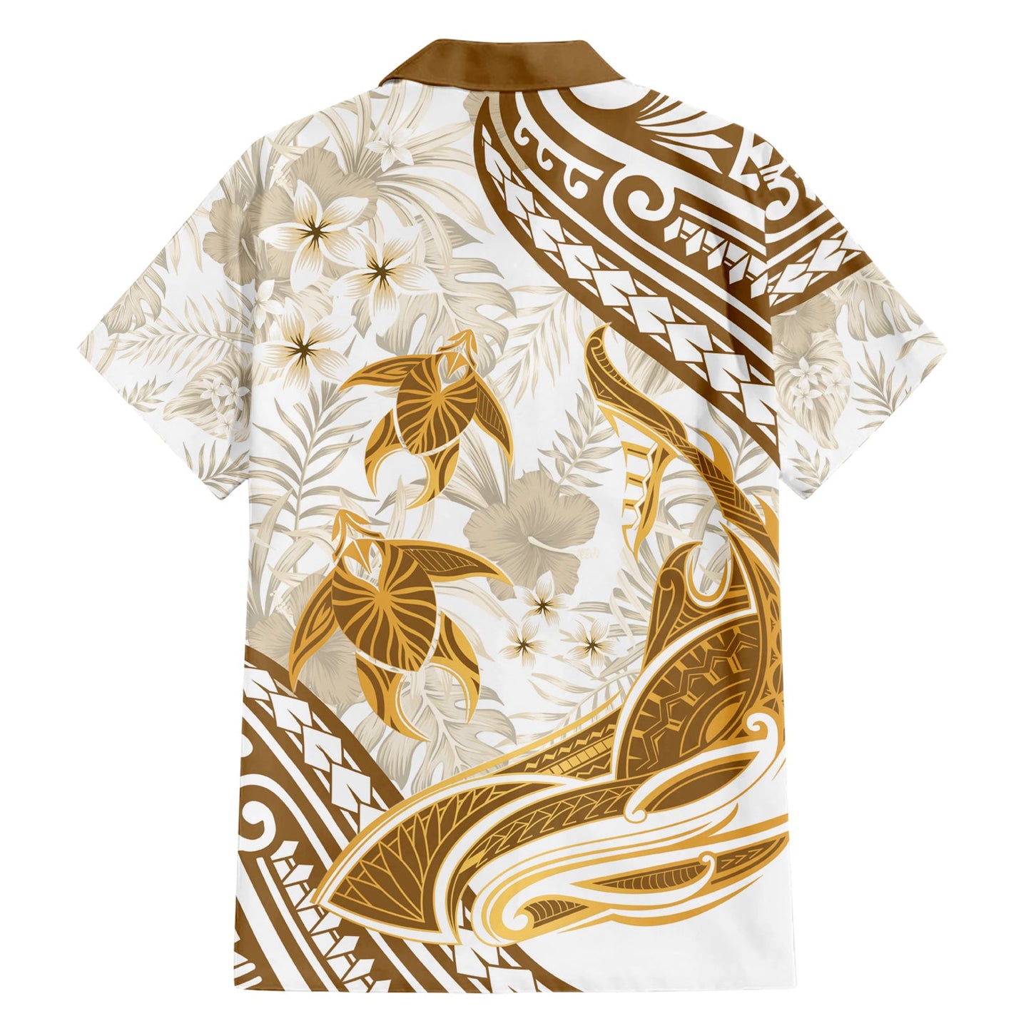 Gold Polynesien Hawaiihemd Polynesische Schildkröte Hai Tattoo Tropischer Vintage LT14