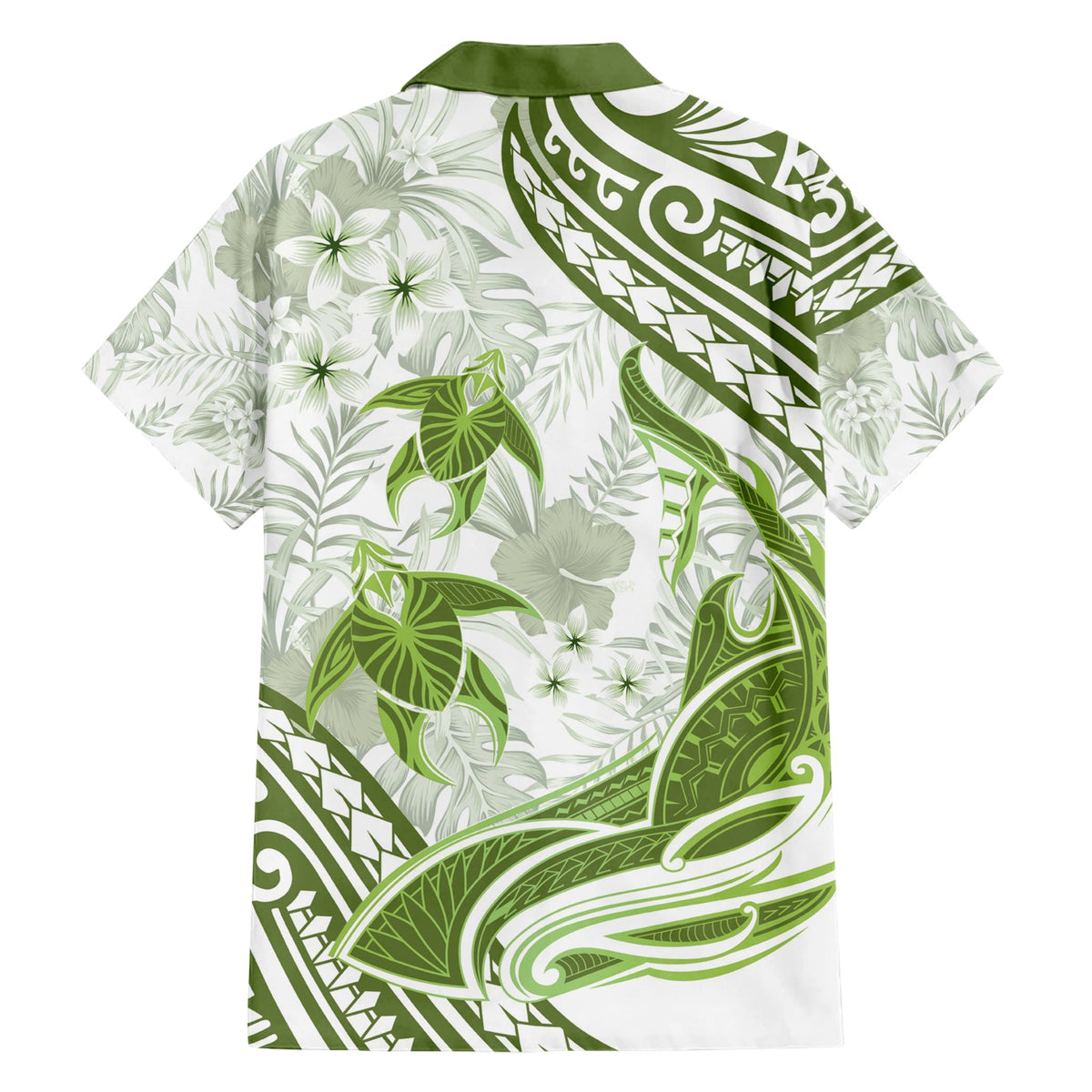 Hellgrünes Polynesien Hawaiihemd Polynesische Schildkröte Hai Tattoo Tropischer Vintage LT14