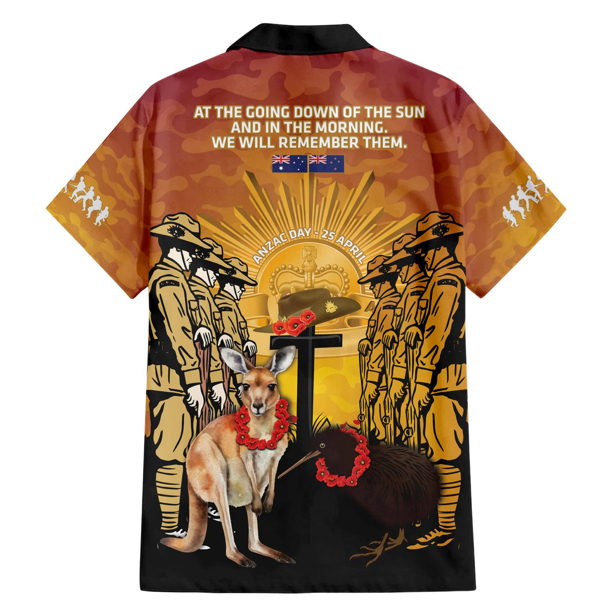 Australien und Neuseeland ANZAC Hawaiihemd Aussie Känguru mit Aotearoa Kiwi Lest We Forget LT14