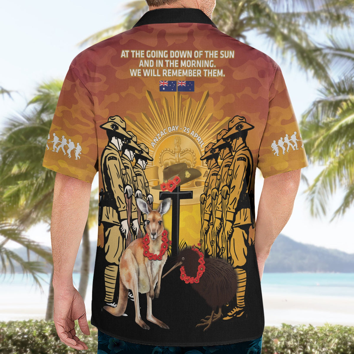 Australien und Neuseeland ANZAC Hawaiihemd Aussie Känguru mit Aotearoa Kiwi Lest We Forget LT14