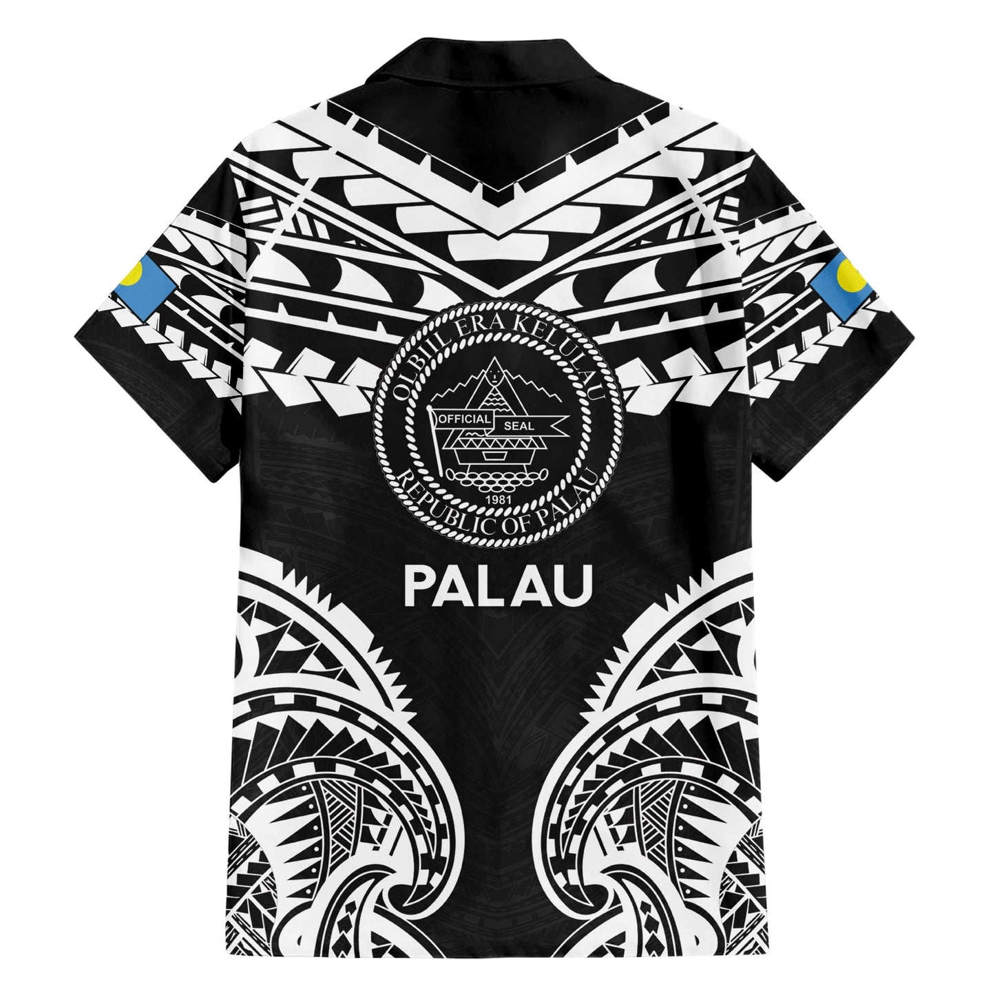 Palau Constitution Day Hawaiihemd Belau-Siegel mit polynesischem Muster - Schwarz LT14