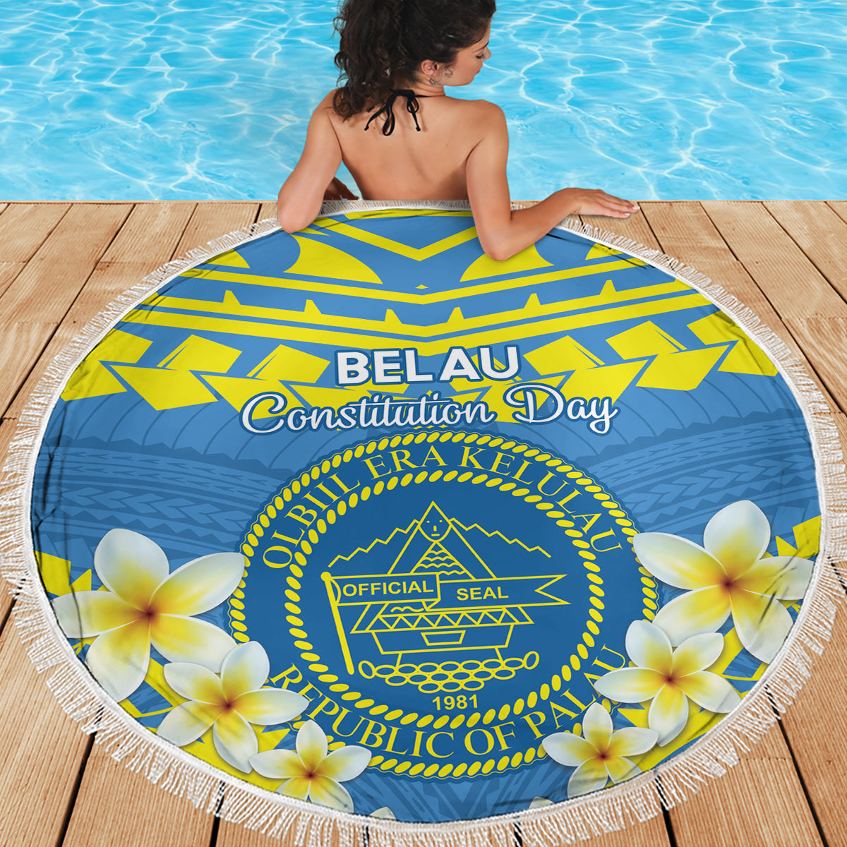 Guam Angelhaken und Palme Stranddecke xxl Polynesisches Muster Halbstil LT03