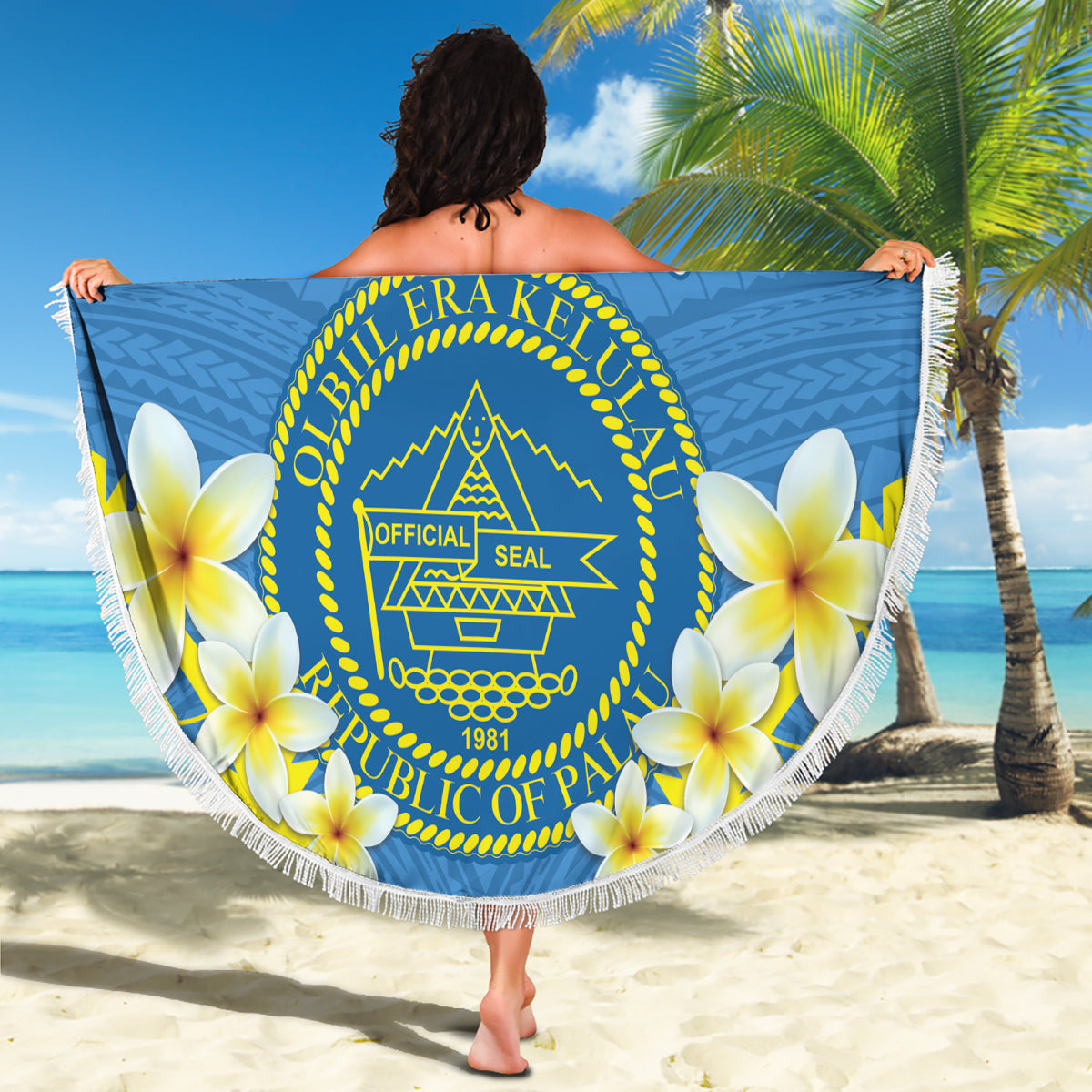 Guam Angelhaken und Palme Stranddecke xxl Polynesisches Muster Halbstil LT03