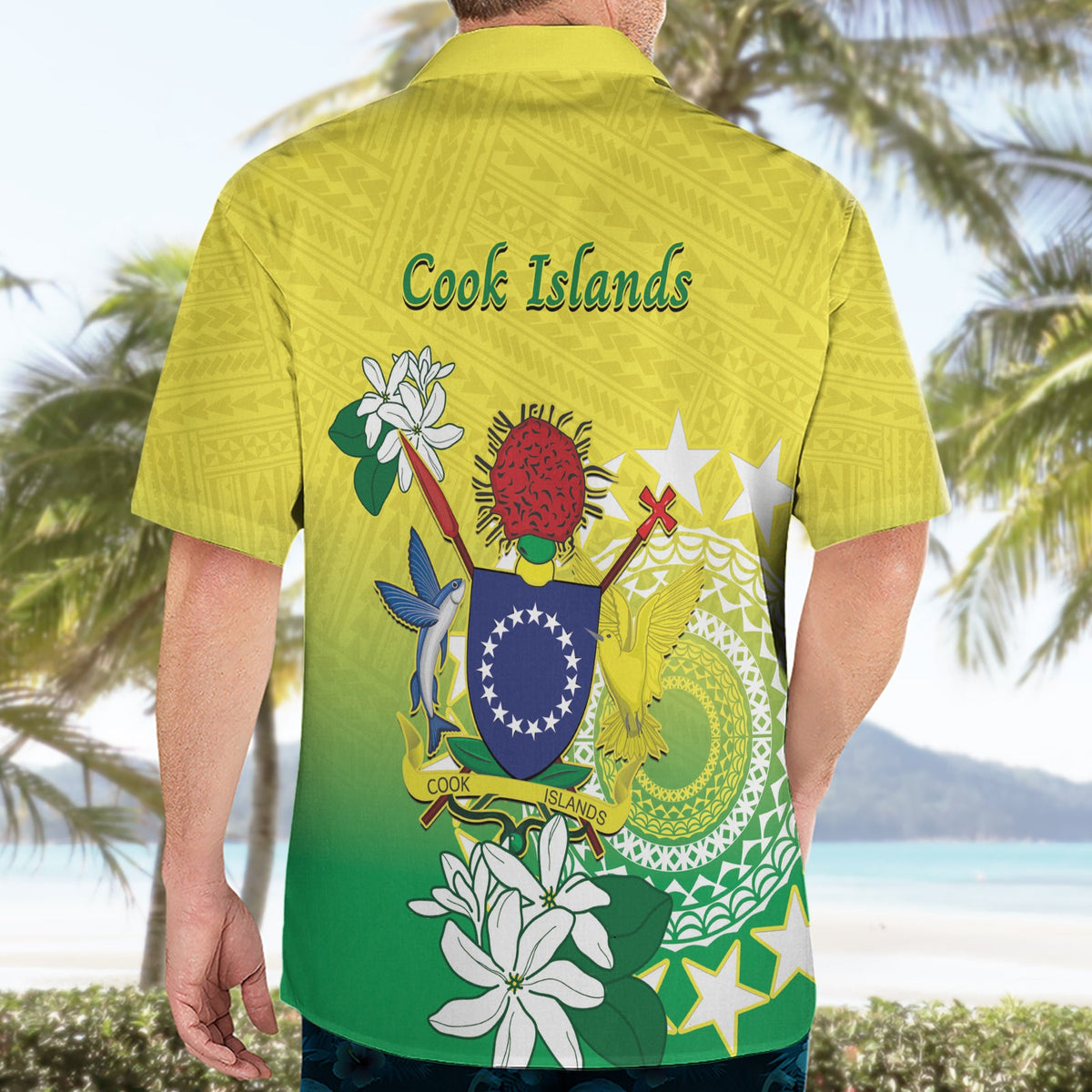 Cook Islands Unabhängigkeitstag Hawaiihemd Kuki Airani Tiare Maori Polynesisches Muster - Grün LT14