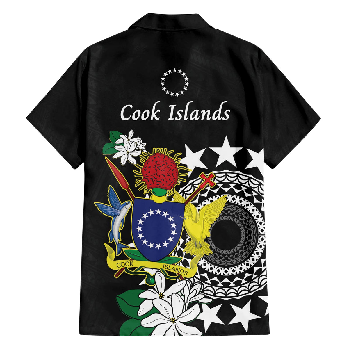 Cook Islands Unabhängigkeitstag Hawaiihemd Kuki Airani Tiare Maori Polynesisches Muster - Schwarz LT14