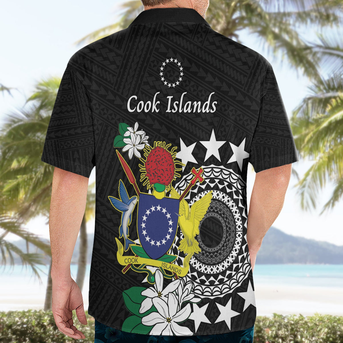 Cook Islands Unabhängigkeitstag Hawaiihemd Kuki Airani Tiare Maori Polynesisches Muster - Schwarz LT14