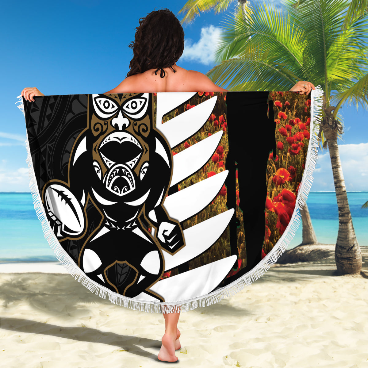 Tahiti Heiva Festival Stranddecke Blumenmuster mit Wappen LT05