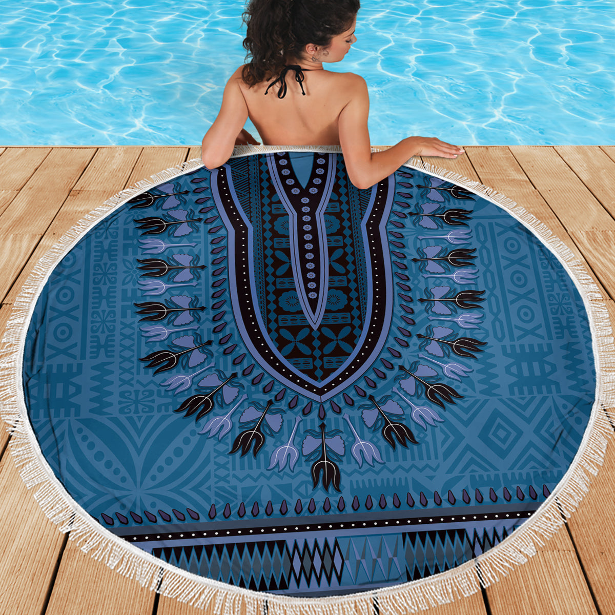 Benutzerdefinierte Indo Fidschianer Stranddecke Fiji ke Hindustani Polyneisan Paisley Blau Stil LT9