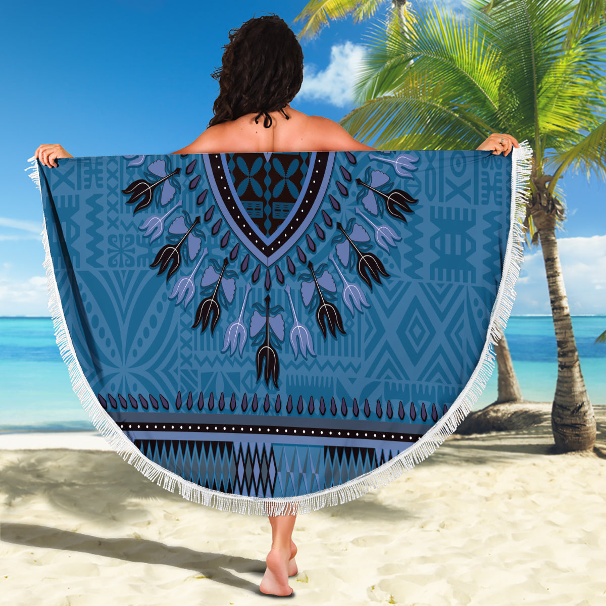 Benutzerdefinierte Indo Fidschianer Stranddecke Fiji ke Hindustani Polyneisan Paisley Blau Stil LT9