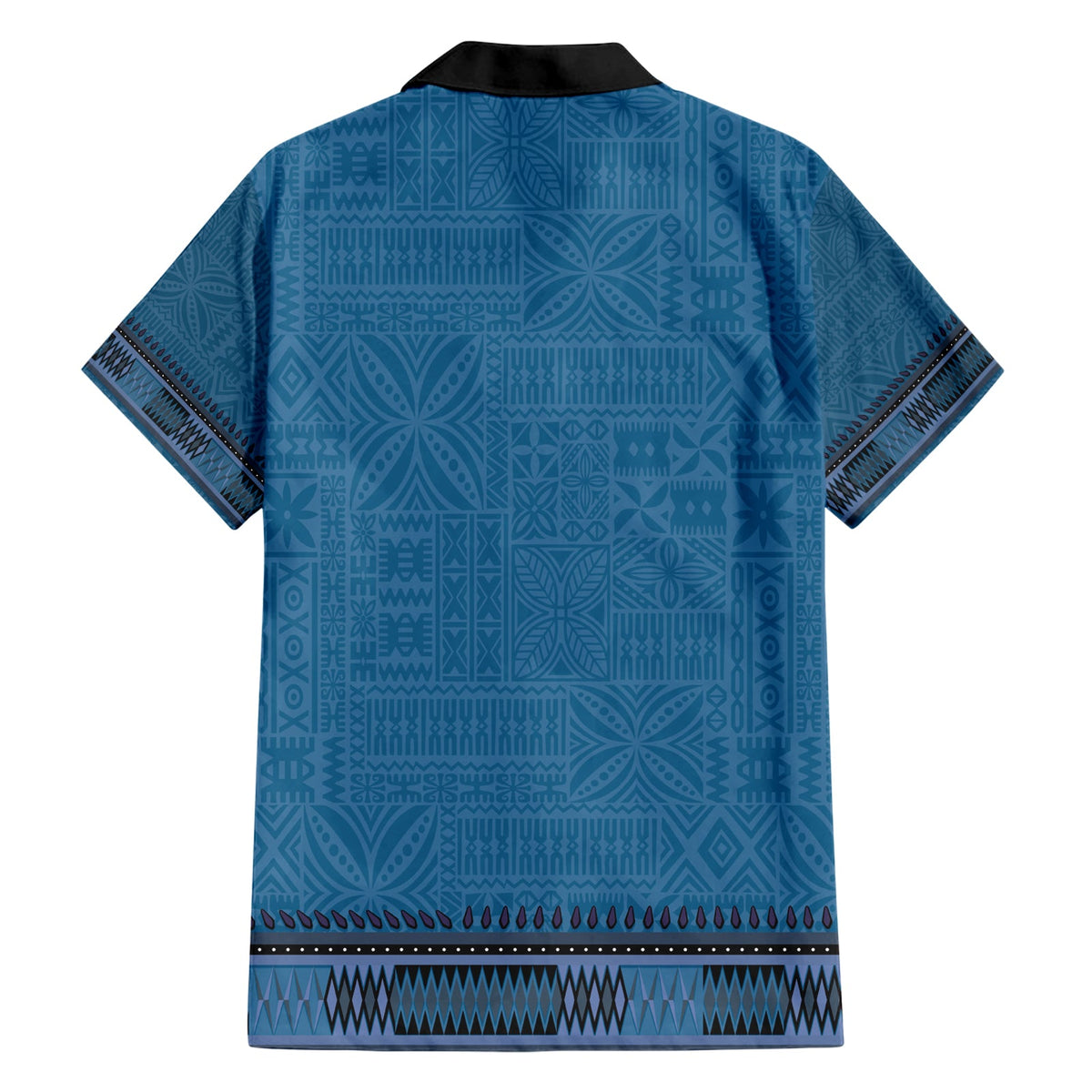 Blaues afrikanisches Dashiki mit fidschianischem Tapa-Muster, Hawaiihemd LT14