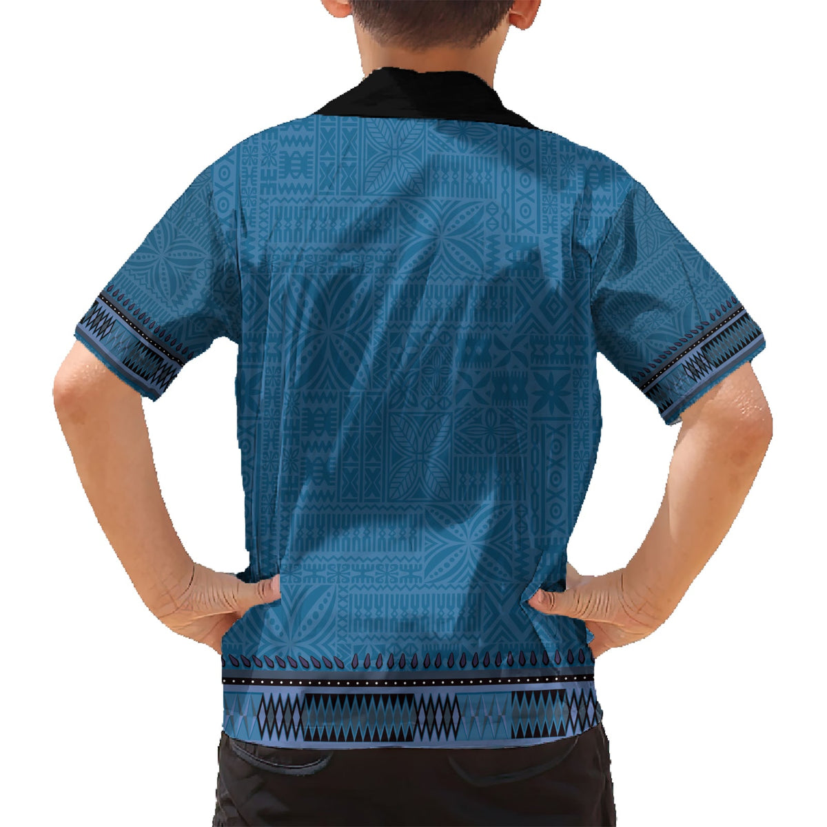 Blaues afrikanisches Dashiki mit fidschianischem Tapa-Muster, Hawaiihemd LT14