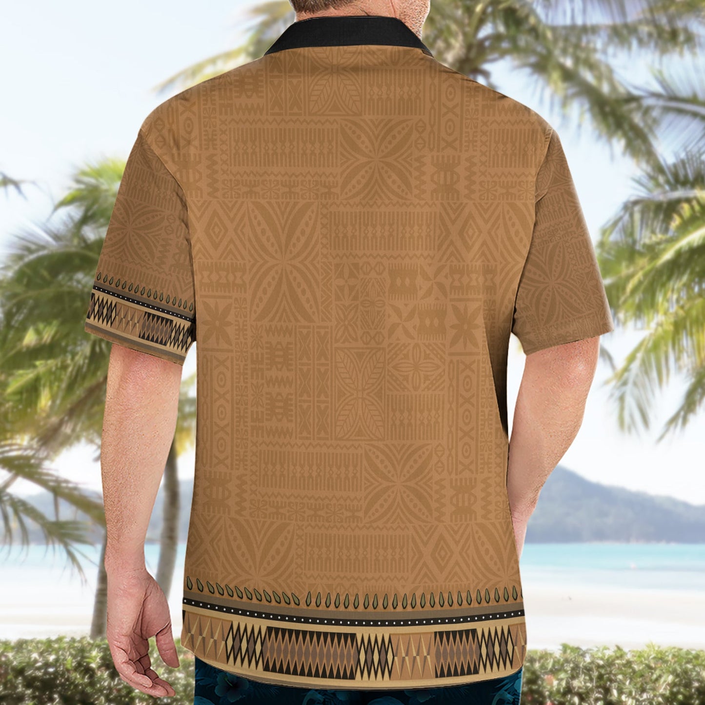 Braunes afrikanisches Dashiki mit fidschianischem Tapa-Muster, Hawaiihemd LT14