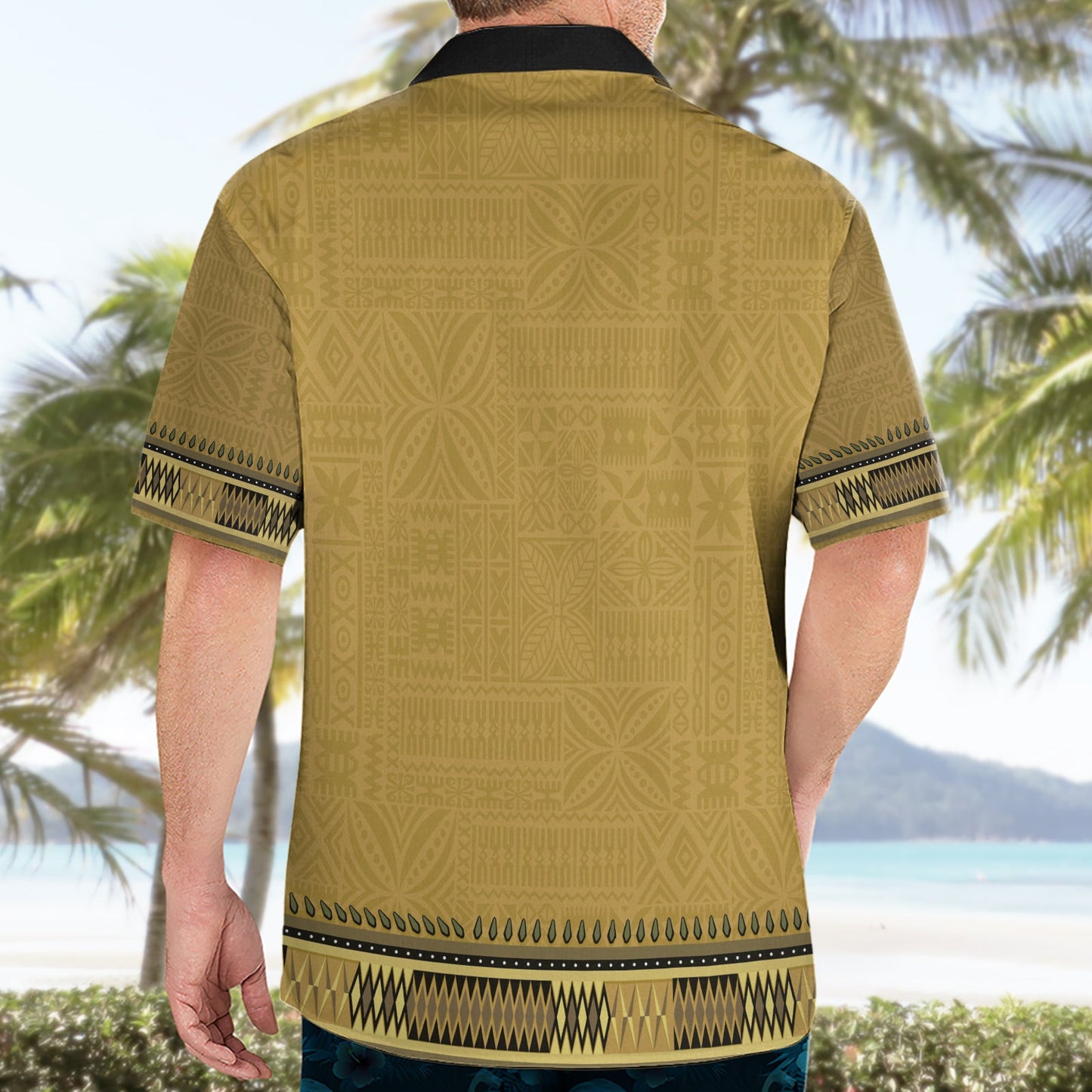 Goldfarbenes afrikanisches Dashiki mit fidschianischem Tapa-Muster, Hawaiihemd LT14