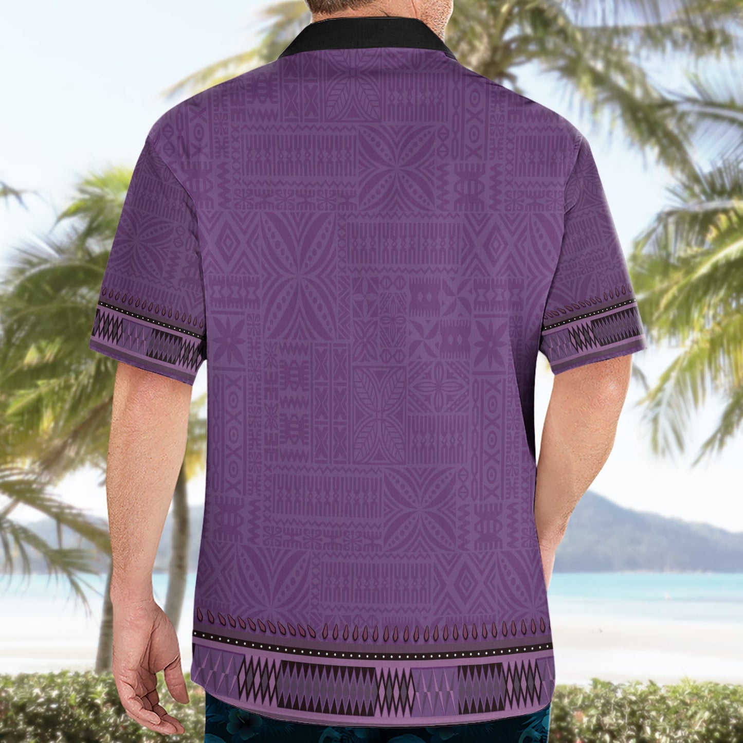 Lila afrikanisches Dashiki mit fidschianischem Tapa-Muster Hawaiihemd LT14
