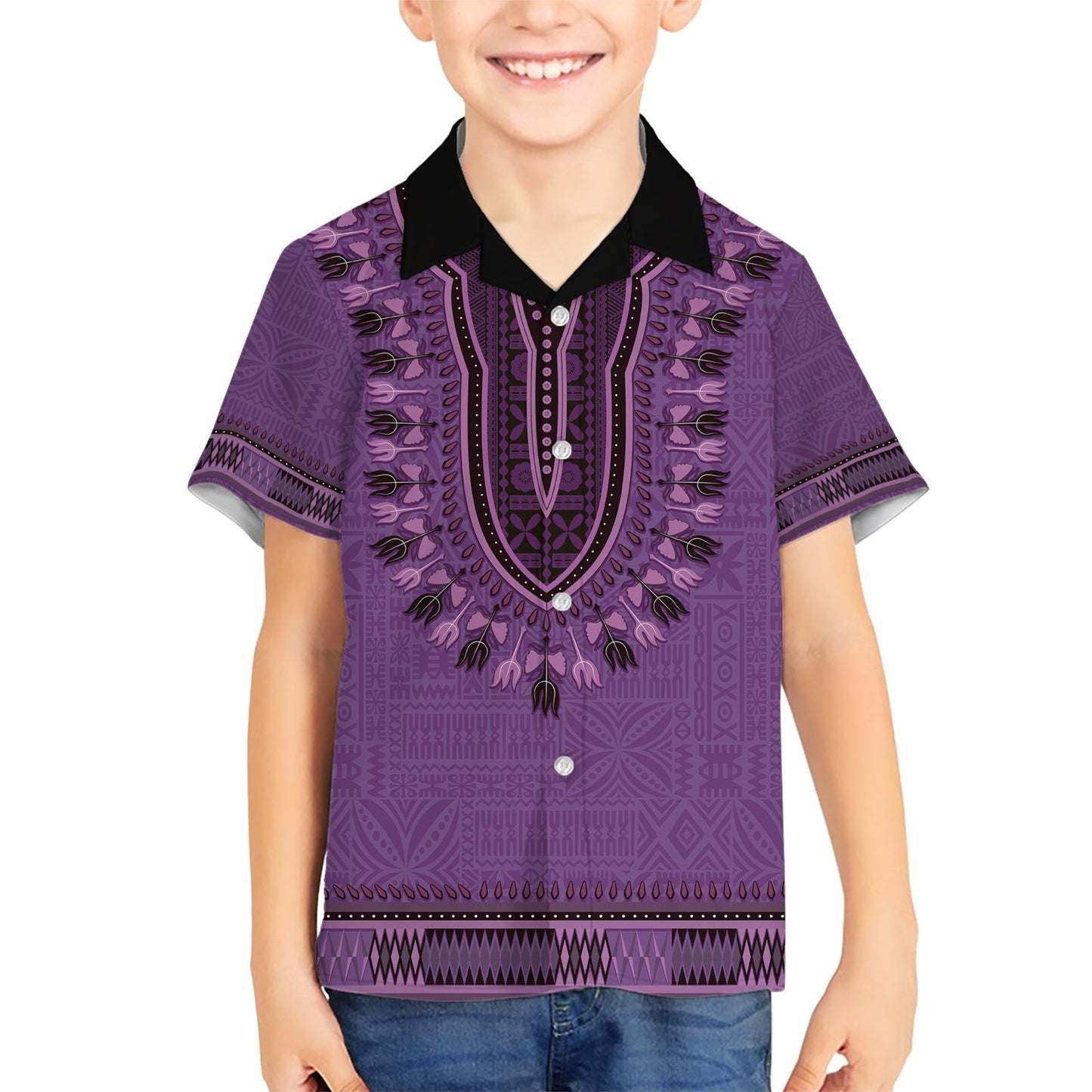 Lila afrikanisches Dashiki mit fidschianischem Tapa-Muster Hawaiihemd LT14