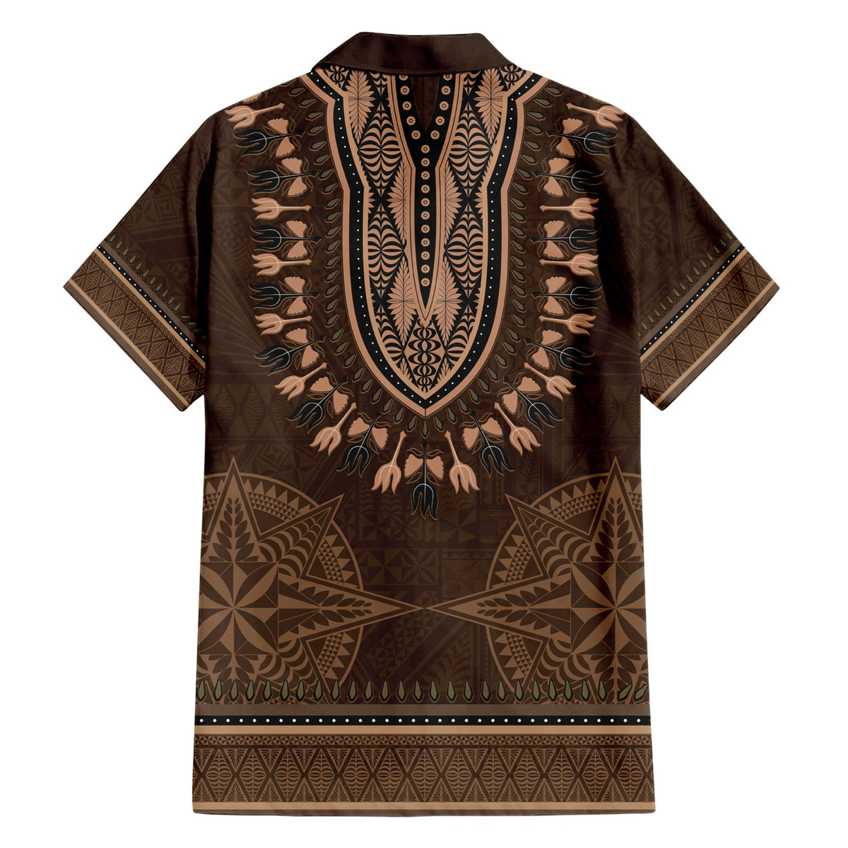Braunes afrikanisches Dashiki mit Tonga-Ngatu-Muster, Hawaiihemd LT14