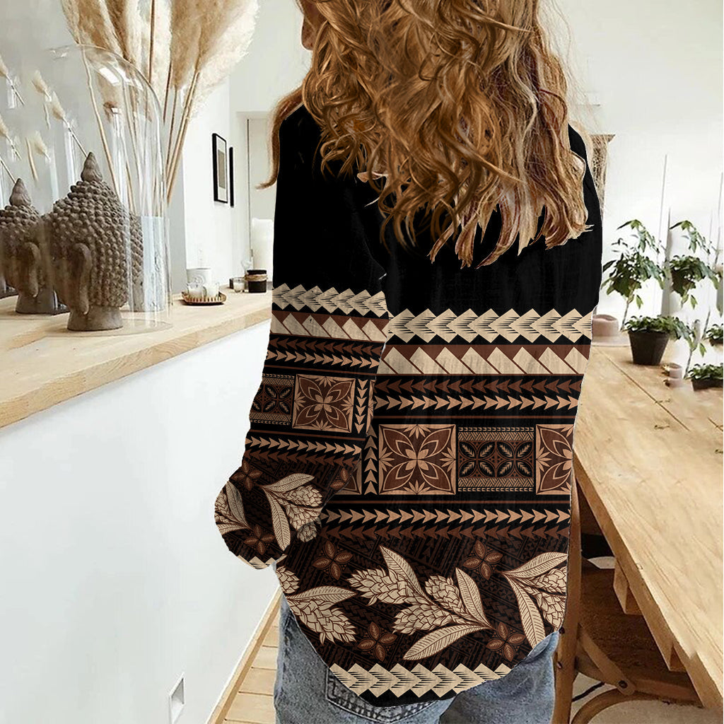 Schwarzes Samoa Siapo Teuila Blumen Damen Freizeithemd LT14