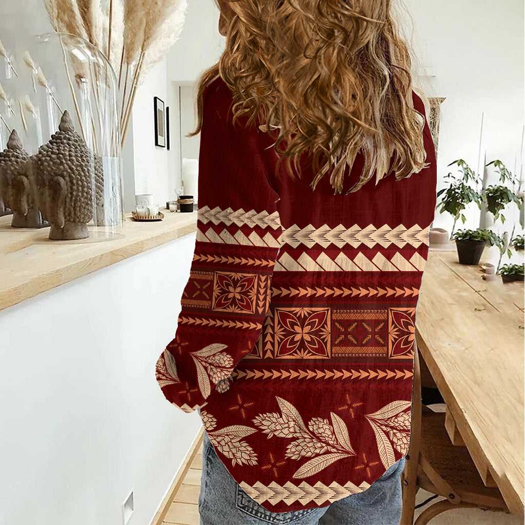 Rotes Samoa Siapo Teuila Blumen Damen Freizeithemd LT14