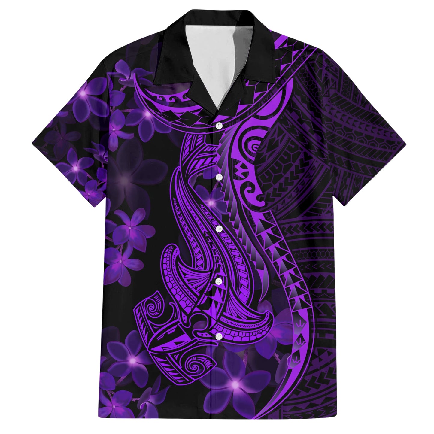 Purple Polynesia Shark Tattoo Hawaiian Shirt With Polynesian Plumeria LT14 Purple - Polynesian Pride
