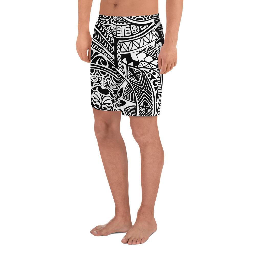 Polynesischer Hawaii-Stil Tribal Tattoo Weiße sportliche lange Bermudas Shorts für Herren