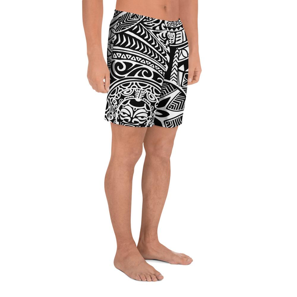 Polynesischer Hawaii-Stil Tribal Tattoo Weiße sportliche lange Bermudas Shorts für Herren