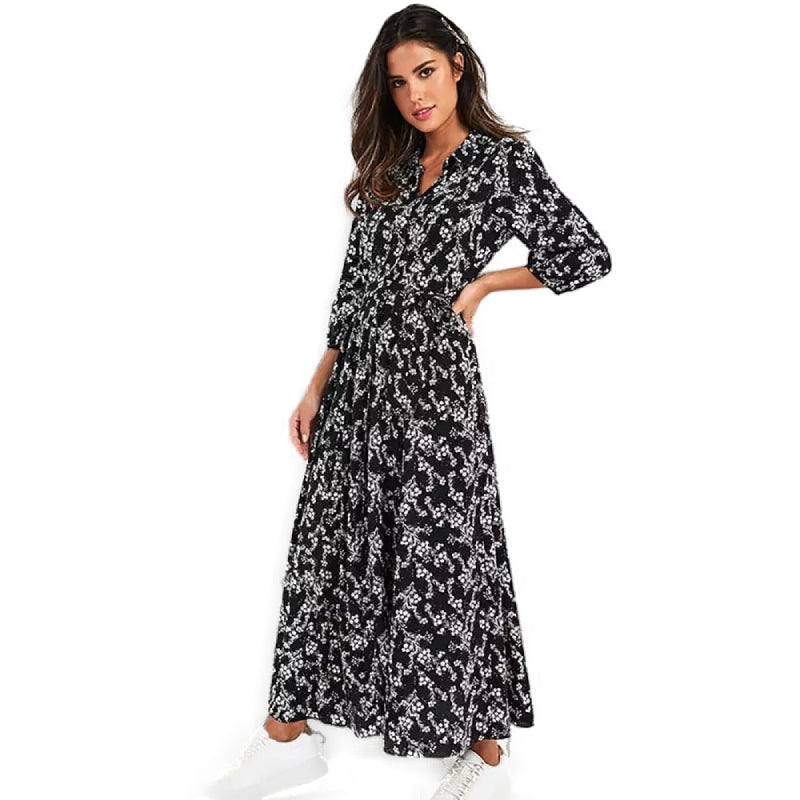 Robe Chemise Fleurie Noire Automne Hiver